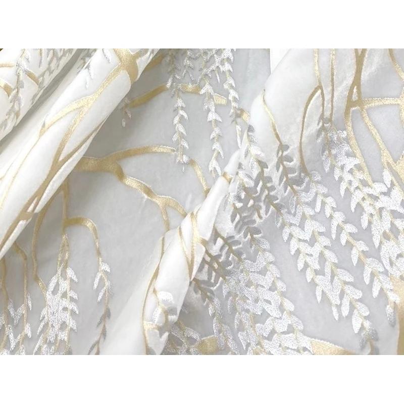 White Floral Gold stamping 40mm Real Silk Velvet Fabric High Quality Garment Materials Women Suits Dress DIY Sewing Cloth Tailor