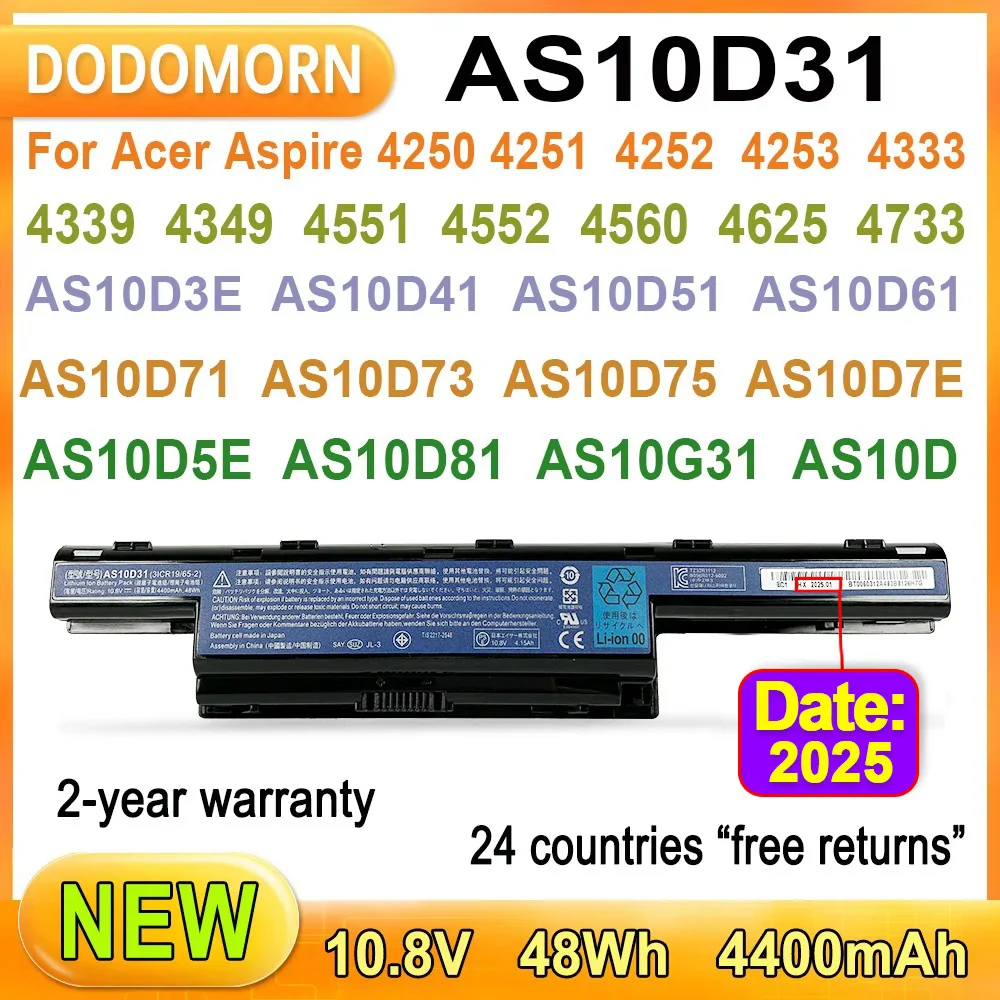 Аккумулятор для ноутбука AS10D31 для Acer Aspire 4250 4250G 4251Z 4253 4333 4551 4552G серии 4560, высокое качество, гарантия 2 года, 48 Втч