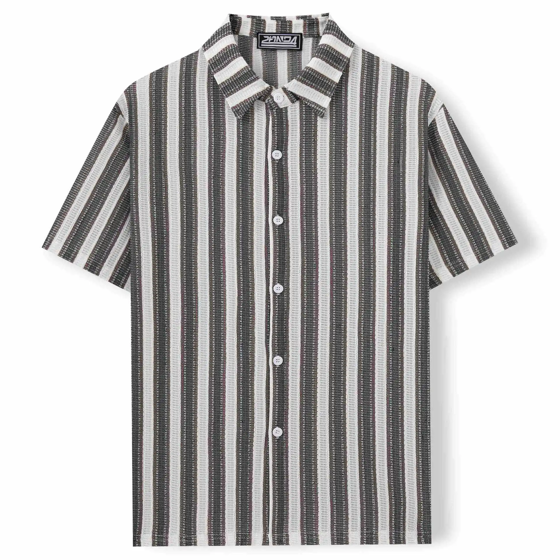 2025 Summer Men's Beach Casual Shirt Striped Short Sleeve Collar Shirt for Men Hawaiian Style
