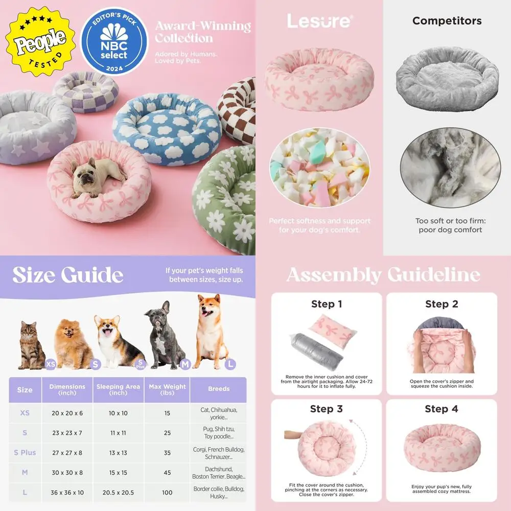 

Pink Taffy 36 Round Dog & Cat Bed - Plush, Washable, Anti-Slip, Calming Pet Furniture for Indoor Use