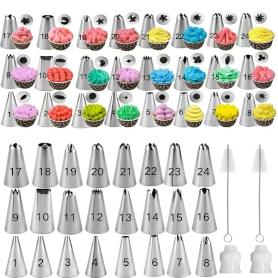 28Pcs Ping Ts Kit wit Standard Icing Couplers, and Cleaning es 28Pcs Pinps Set Stains Steel Frosting Kit wit Standard Icing Cou