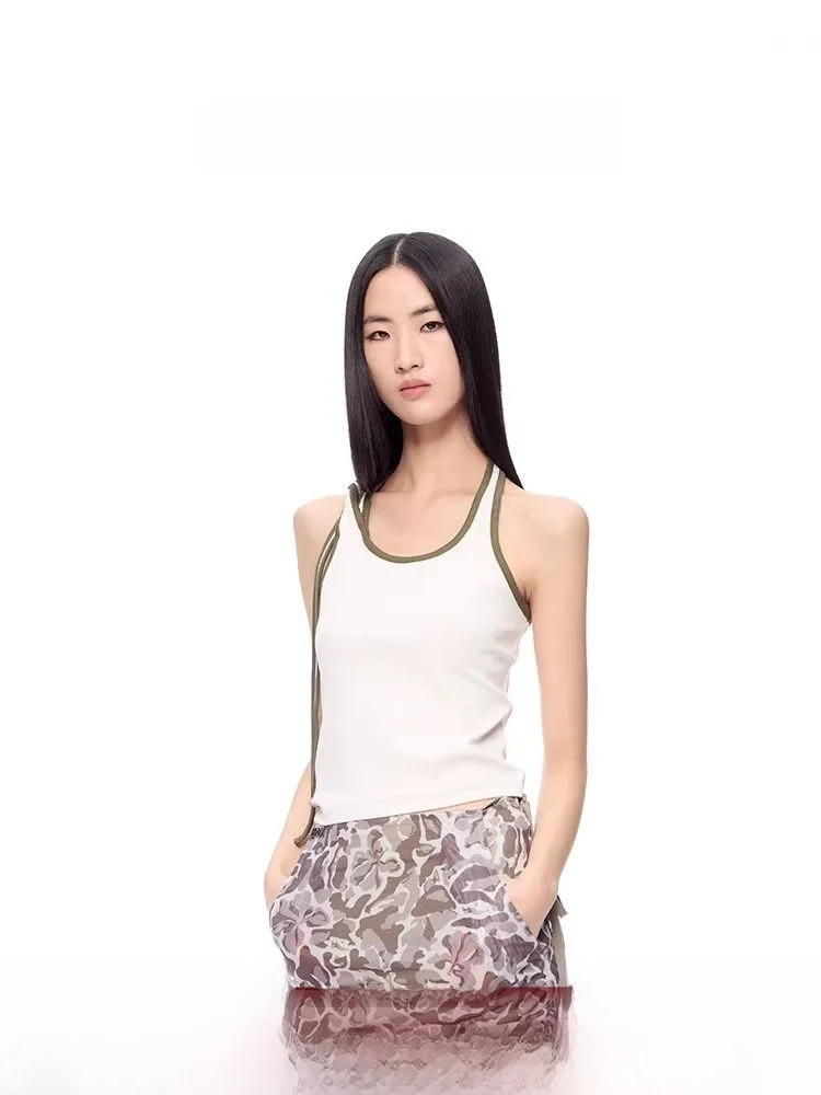 

Spring Summer New Sle Spor Color Blo Sa Ribbed Versatile Women's Vest Top Casual Cotton Blend ort Length
