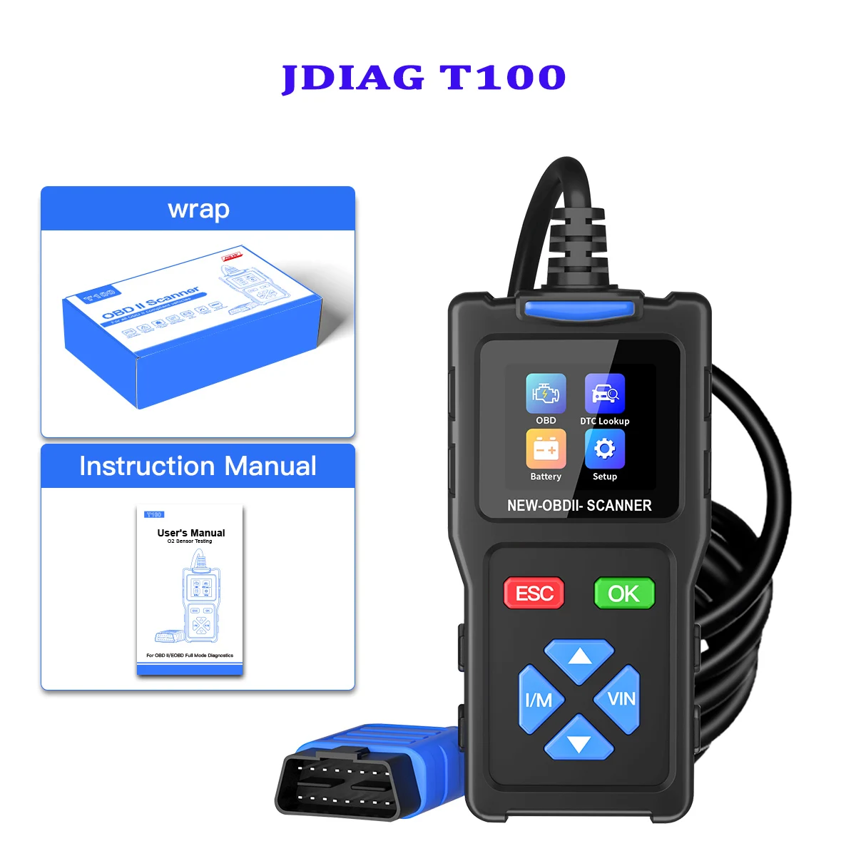 

JDiag T100 OBD II Scanner Tools Professional Automotive Diagnostic Scanner OBD2 Troubleshooting Tool Car Code Reader