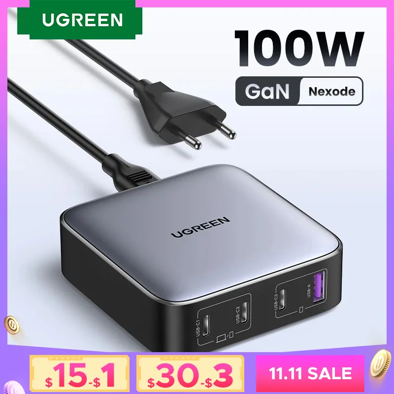 UGREEN 100W GaN Charger Desktop Laptop Fast Charger 4 in 1 Adapter For iPhone 16 15 14 Pro Max Xiaomi Samsung Tablet Macbook Air