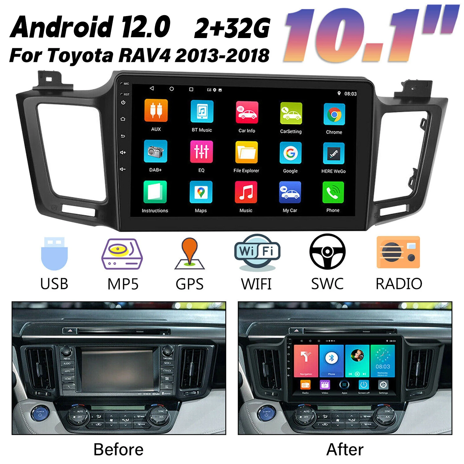 1set 10.1'' Capacitive Screen Car Stereo Radio For Toyota RAV4 2013-2018 10.1