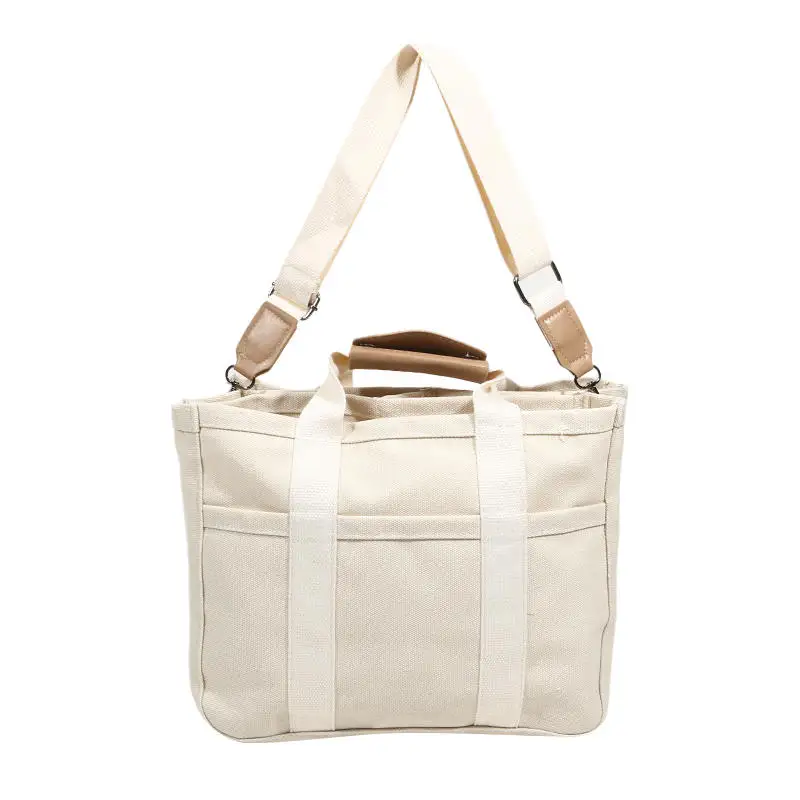

Multi-Compartment Divided Mommy Baby Diaper Bag Durable Canvas Tote Handbag with Crossbody Strap for Outdoor Travel Organizer