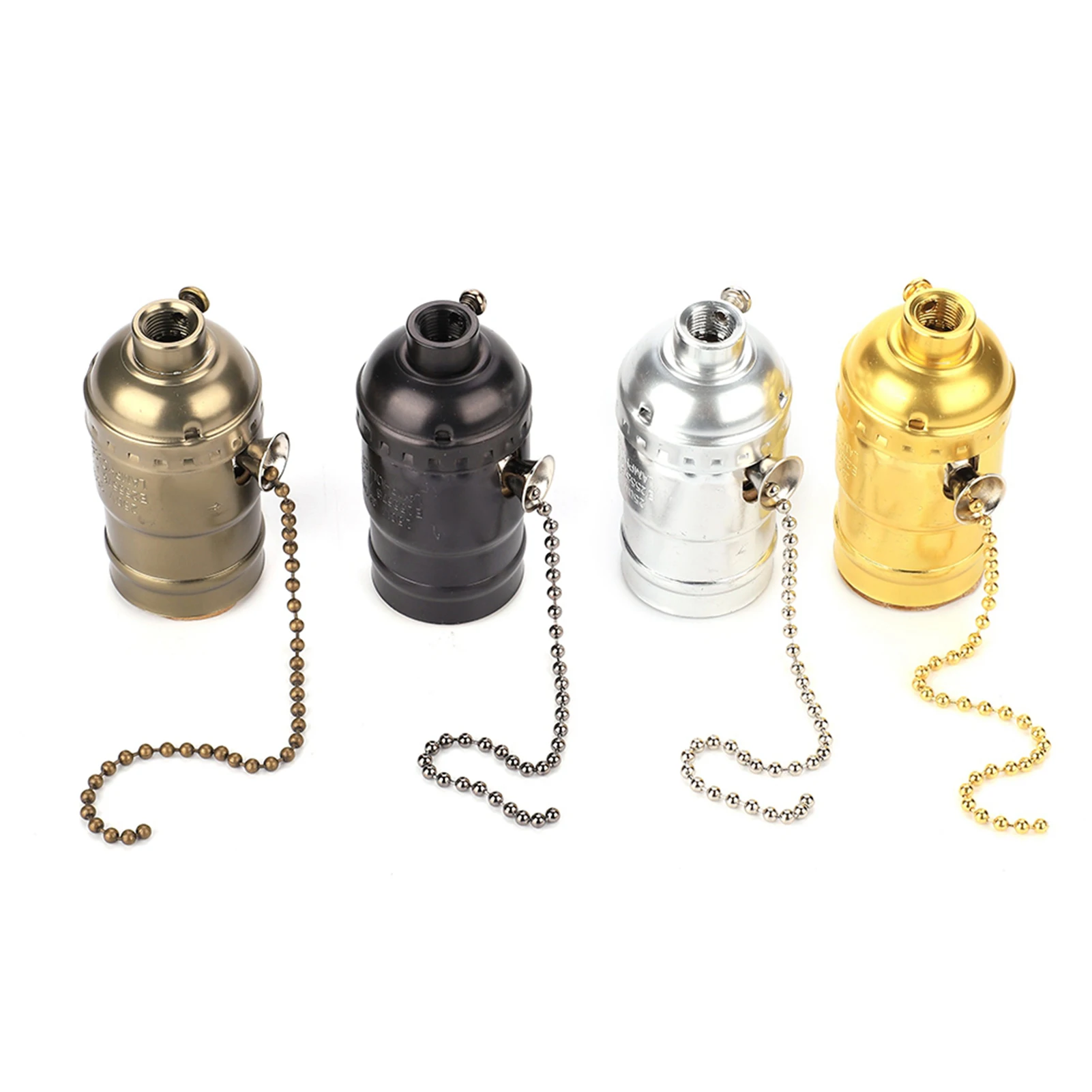 Vintage Aluminum E27 Lamp Socket with Pull Chain Switch, Screw Type E27 Light Bulb Holder Base, Retro Lamp Fitting Replacement