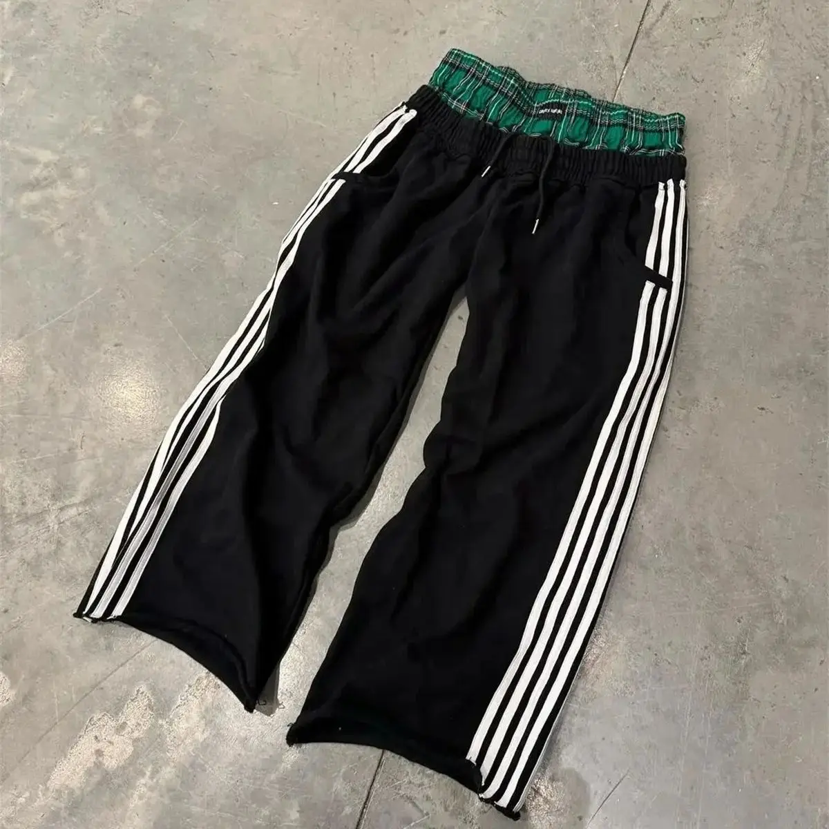 Y2k Striped Casual Women Pants Fashion Retro Harajuku Loose Sweatpants Splice Lattice High Waist Trousers 2024 New In Hip Hop