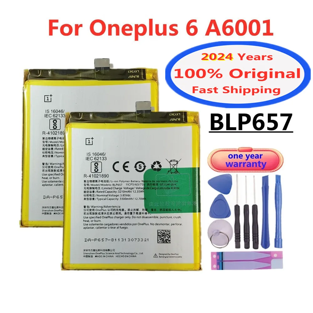 2024 Years BLP657 One Plus Original Battery For OnePlus 6 OnePlus6 A6001 3300mAh Phone Replacement Batteries Bateria Fast Ship