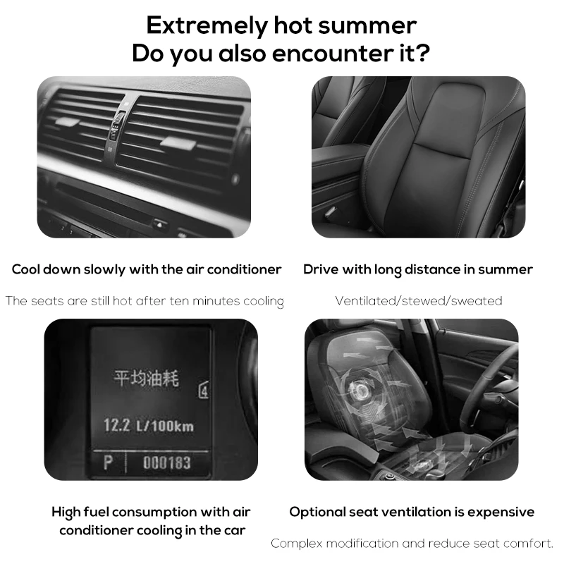 3-Speed Car Seat Back Fan Headrest Cooling Air Fan USB Powered Adjustable Strap Low Power Consumption 12V-24V Cooler Fan