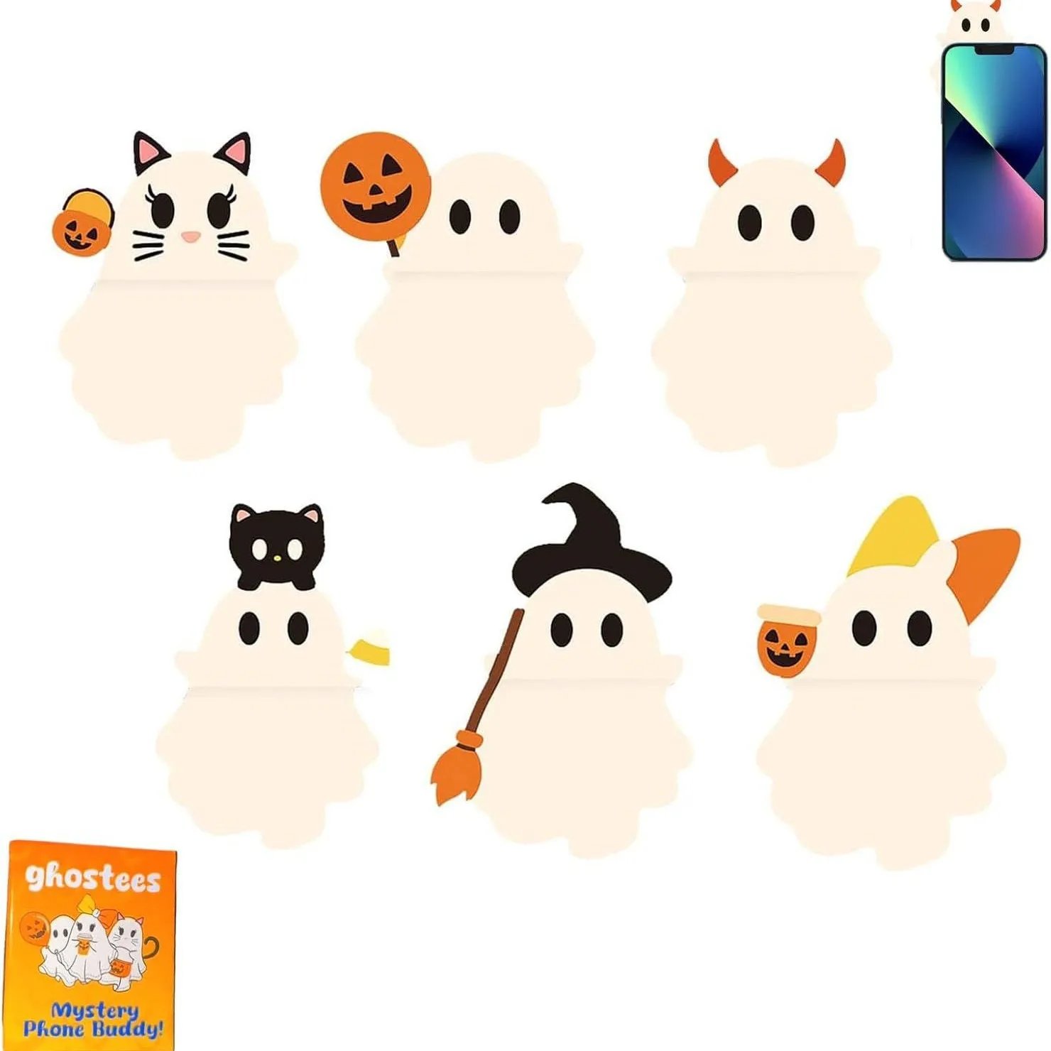

6PCS/Set Smartphone Figurine Decoration Mini Halloween Ghost Model Doll Mystery Box Peel-and-stick Ornament Surprise Box Gifts