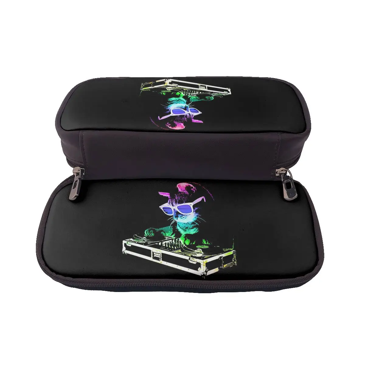 House Cat Rainbow Dj Kitty Leather Pencil Case for Students School Pen Box Pencil Bag Stationery Supplies Pen Holder Bag