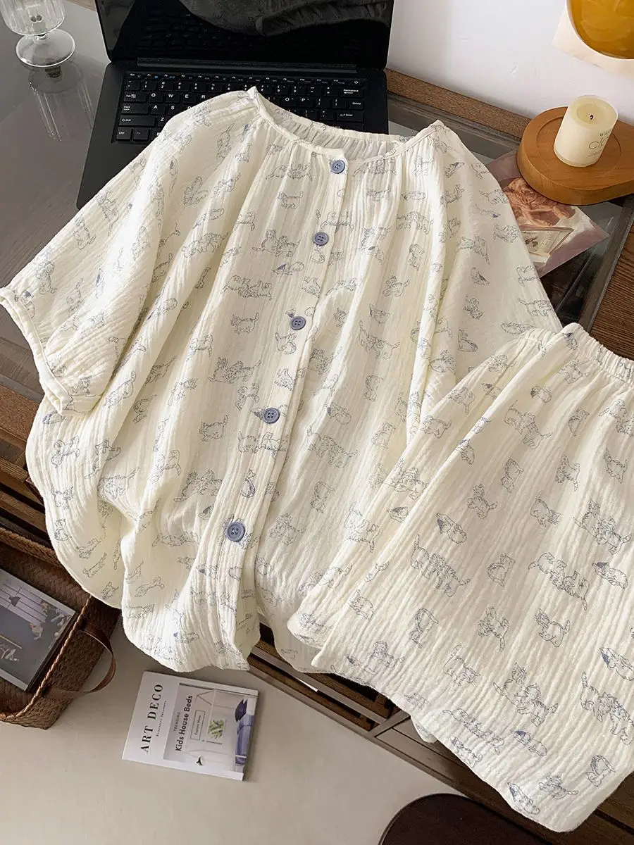 

Summer New Sweet Girl Sle Cartoon Double Layer Cotton Spwear Set Women's ort Sve orts Home Clothes Can Wear Outdoors