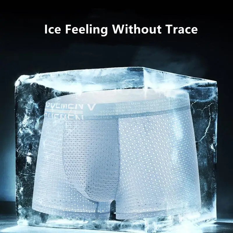 Comfort Ice Silk Mens Boxershorts Breathable Mesh Boyshorts Elastic Waistband Youth Panties Antibacterial 3D-Pouth Male Briefs