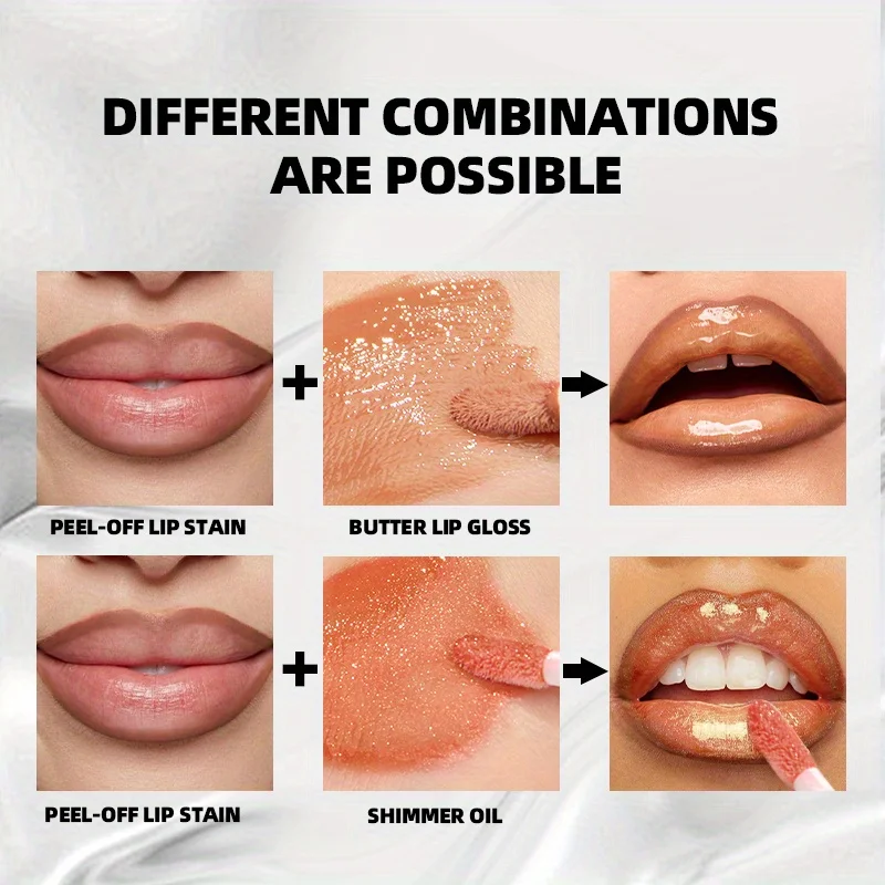 3-Pack non-stick cup matte pattern embroidery peel-off tear-off lip gloss lip line easy-to-color mirror pearlescent lip oil set