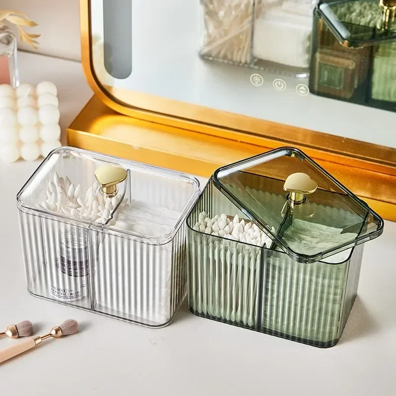 Cotton Swab Holder Cotton Pad Holder with 3 Compartments Bathroom Vanity Storage Box Makeup Organizer