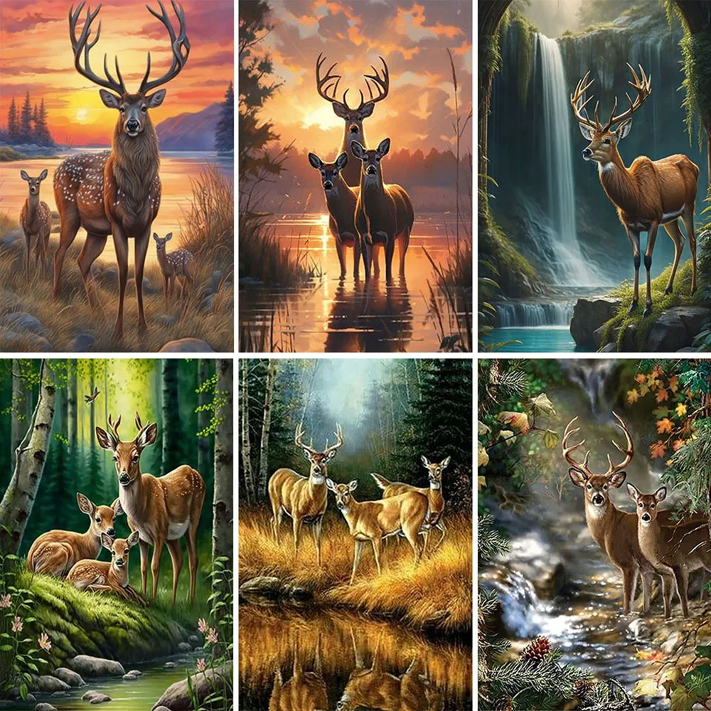 5D DIY Colorful Animal Diamond Painting Landscape Deer Waterfall Cross Embroidery Handmade DIY Mosaic Art Furniture Decoration