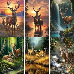 5D DIY Colorful Animal Diamond Painting Landscape Deer Waterfall Cross Embroidery Handmade DIY Mosaic Art Furniture Decoration