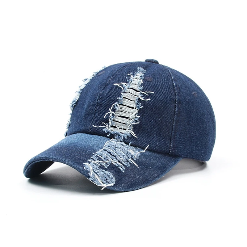 Distress Cotton Baseball Cap Ripped Hole Jeans Hat Unisex Cowboy Caps Summer Women Men Fashion Visors Hats Denim Retro Casquette