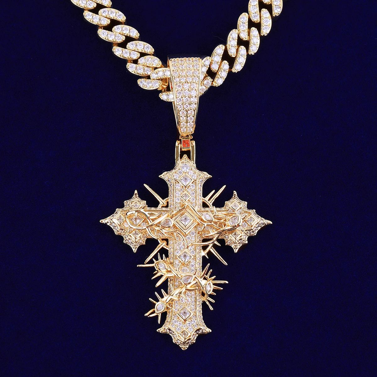 Bubble Letter Iced Out Rattan Cross for Men Prong Setting Real Gold Plated Hip Hop Jewelry