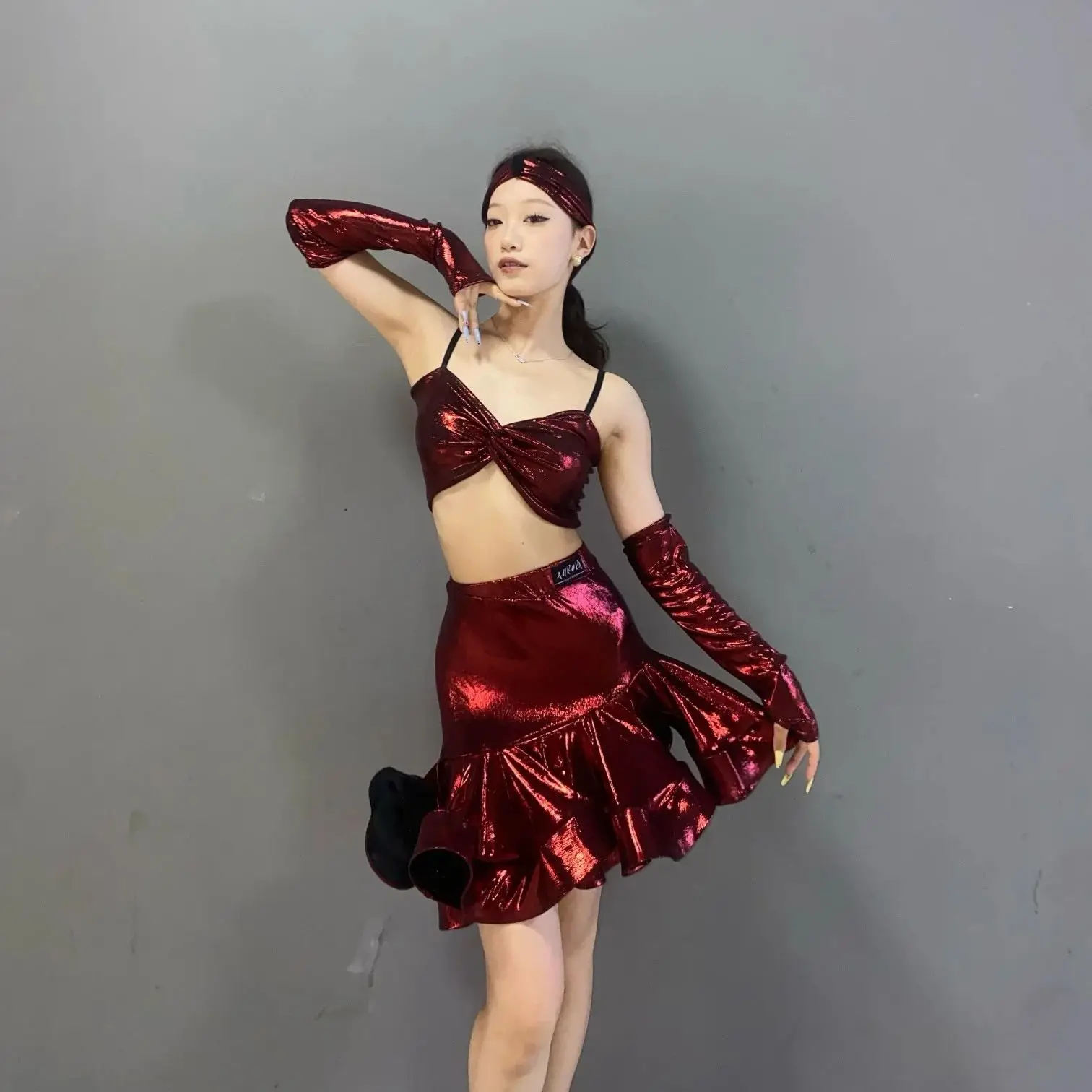 Latin Dance Kostüme Für Frauen Split Anzug Strap Weste Rock Praxis Kleidung Samba Chacha Latin Dance Performance Tragen DN21196