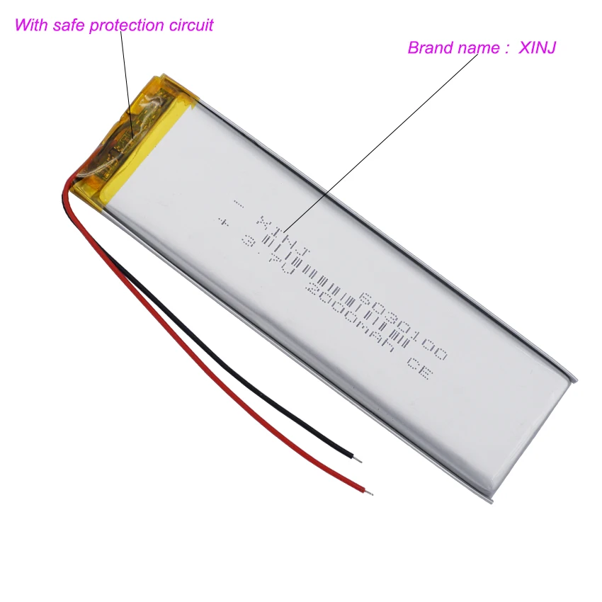 Batería li-polímero de repuesto JST, conector 3,7 Para Cámara GPS LED, 2000 V, 1,0 mAh, 7.4Wh, 2 pines, 1,25/1,5/2,0/2,54mm