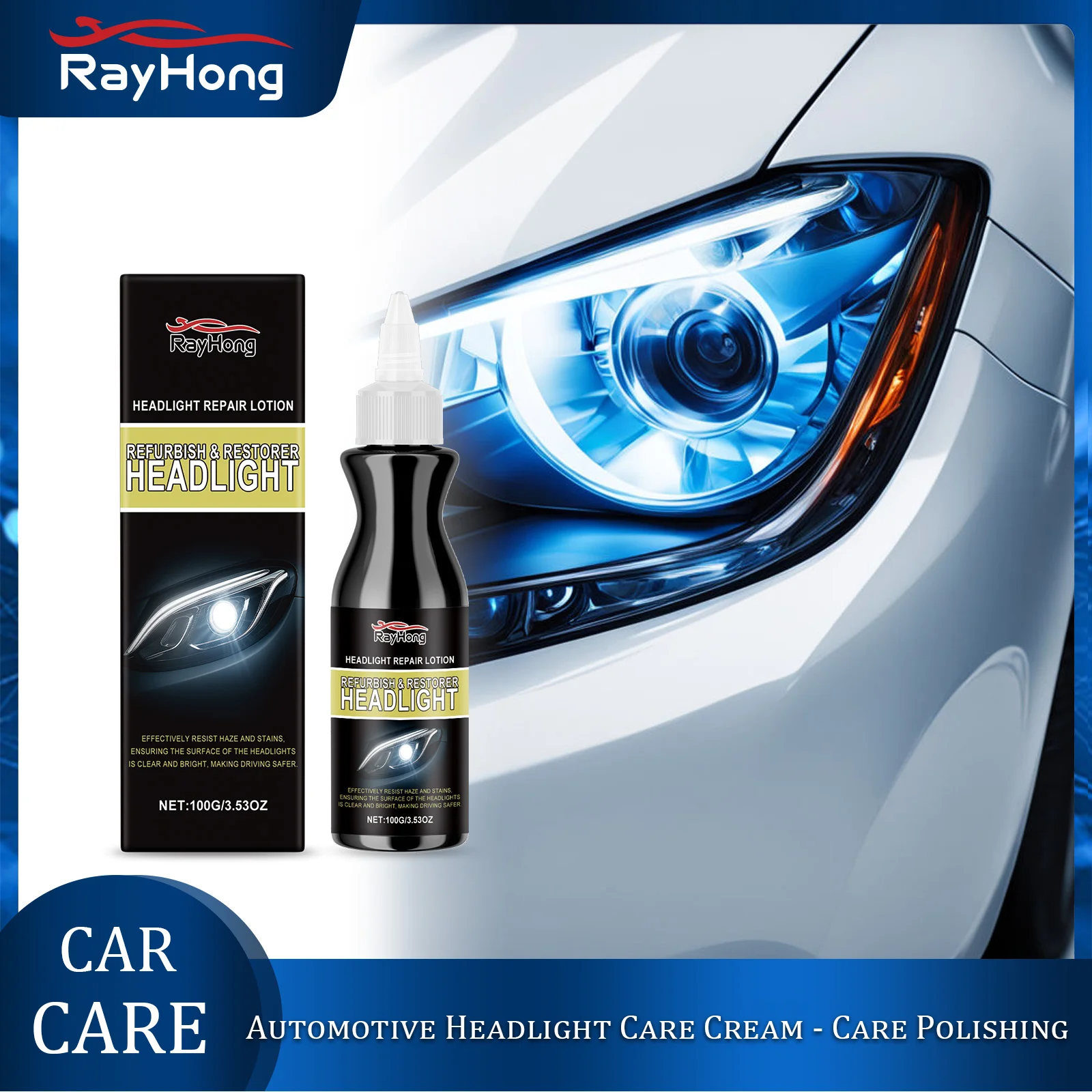 Rayhong Crema para el cuidado de los faros del automóvil, Cuidado del rasguño del faros del automóvil, Eepair, Pulido, Reodelación, Agente de cuidado del brillo