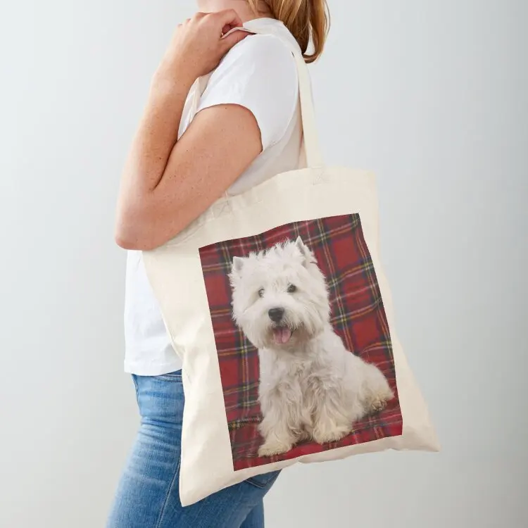 

West Highland White Terrier on a Scotch Plaid Tote Bag Women's tote bag Canvas tote bag university for beach