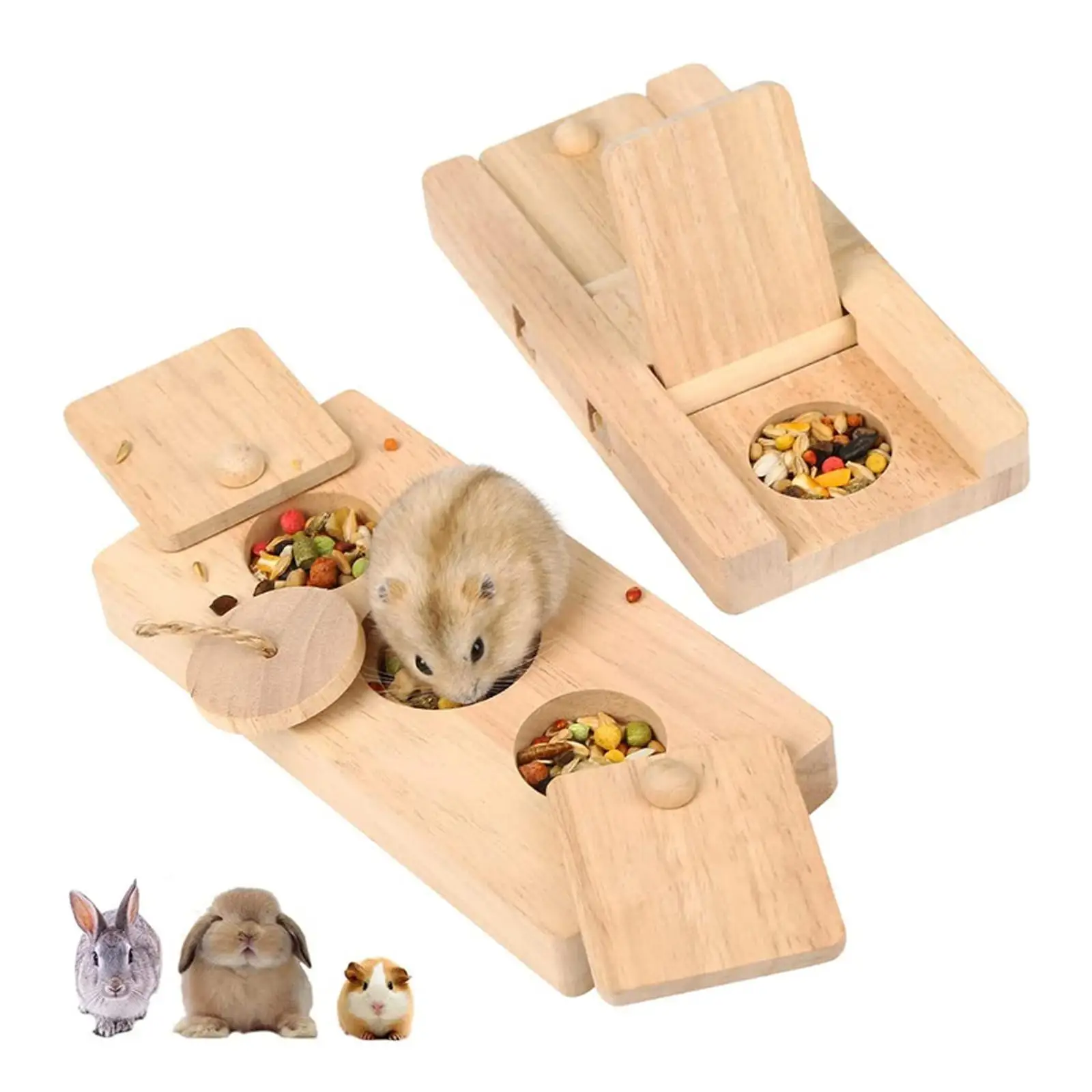 Pengayaan kayu Foraging Toy Set mainan Mental untuk hewan peliharaan kecil Chinchilla kelinci