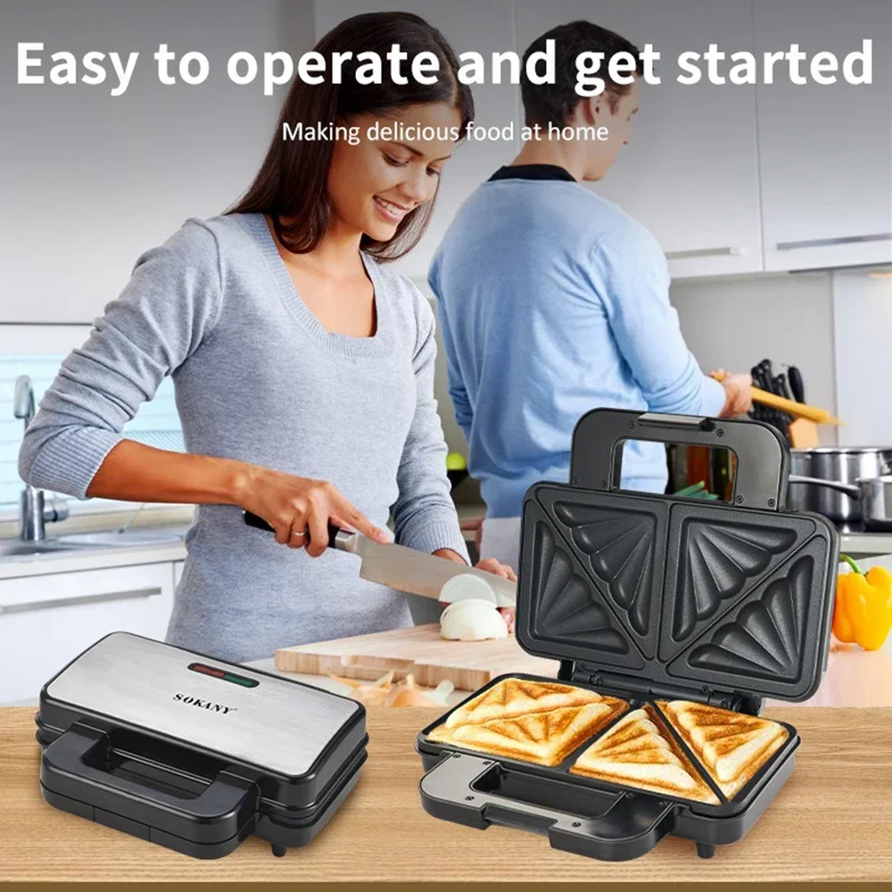 Electric Sealed Sandwich Maker with Anti-scald Handle Quick and Uniform Heating Make Stuffed French Toast, Omelets