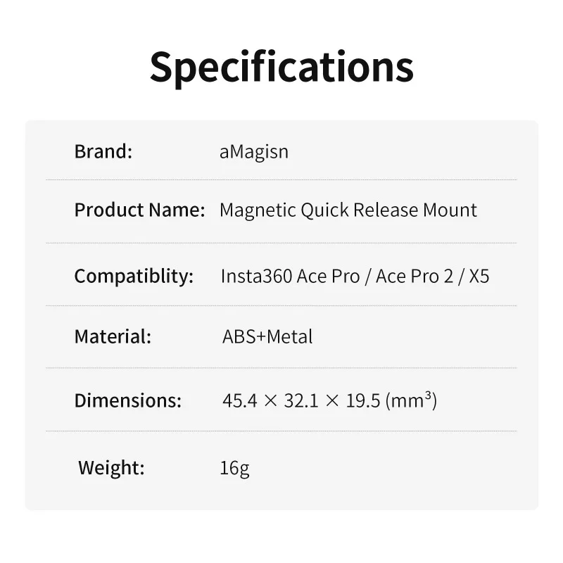 1Pcs aMagisn Magnetic Quick Release Mount ABS Plastic Portable Sports Camera Accessory for Insta360 Ace/Ace Pro