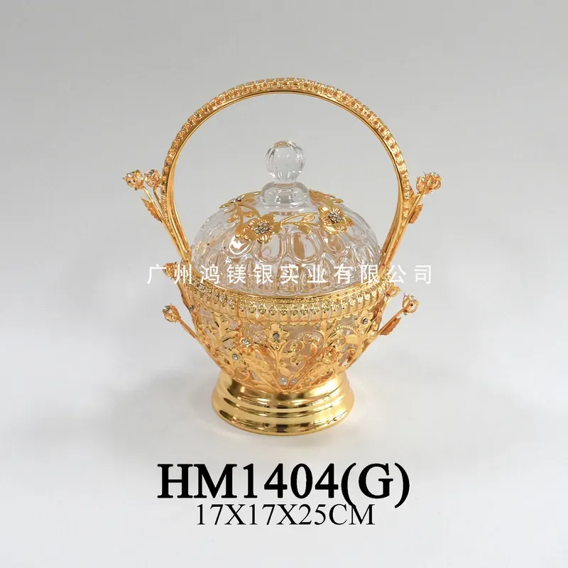 Simple Crystal Easter Glass Candy Jar for Household Tableware Exquisite Lace Iron Handbasket