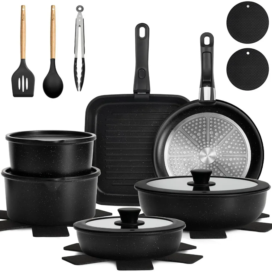 

22 Pcs Pots and Pans Set Non Stick, Detachable Handle Cookware Sets Nonstick, RV Kitchen Cooking Set with Removable Handles, Fry