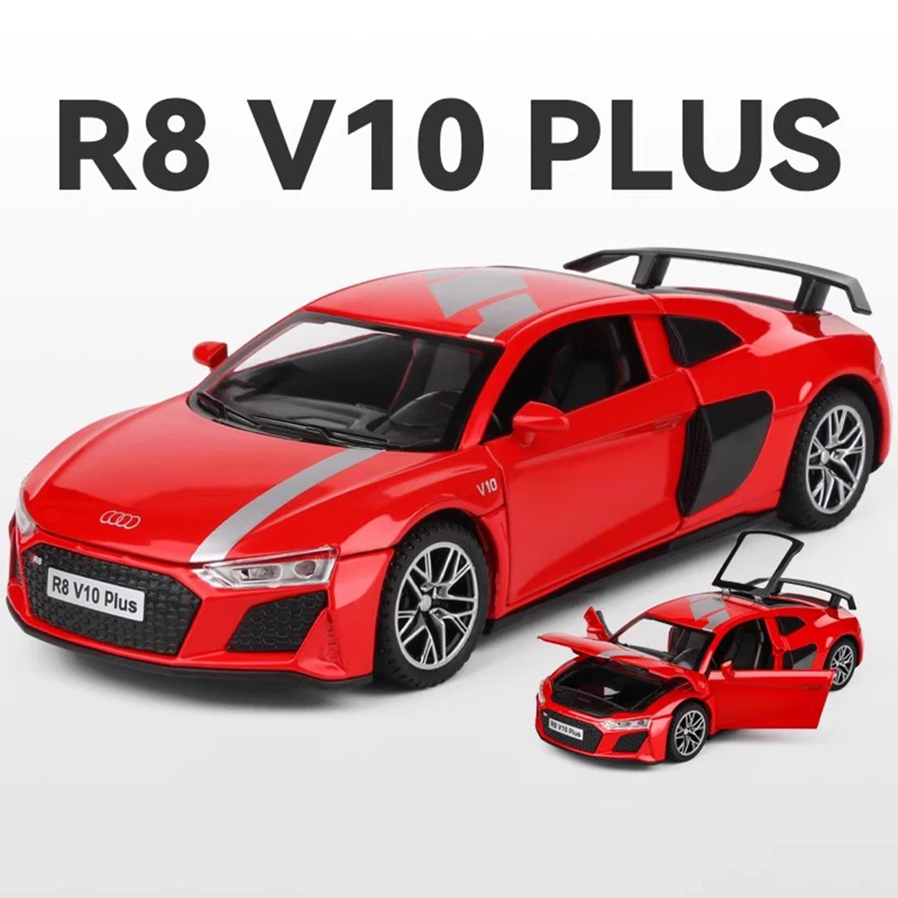 1:32 Scale R8V10 PLUS RS7 Car Model Toy Model Alloy Diecast Light Sound Pull Back Miniature Vehicles Models Birthday Presents