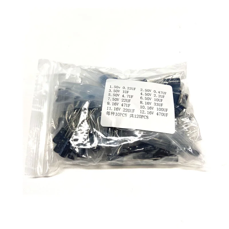 120pcs Electrolytic Capacitor kit 12value*10PCS   1uF-470uF Electrolytic Capacitor Package 1UF 2.2UF 3.3UF 4.7UF 10UF 22UF 33UF