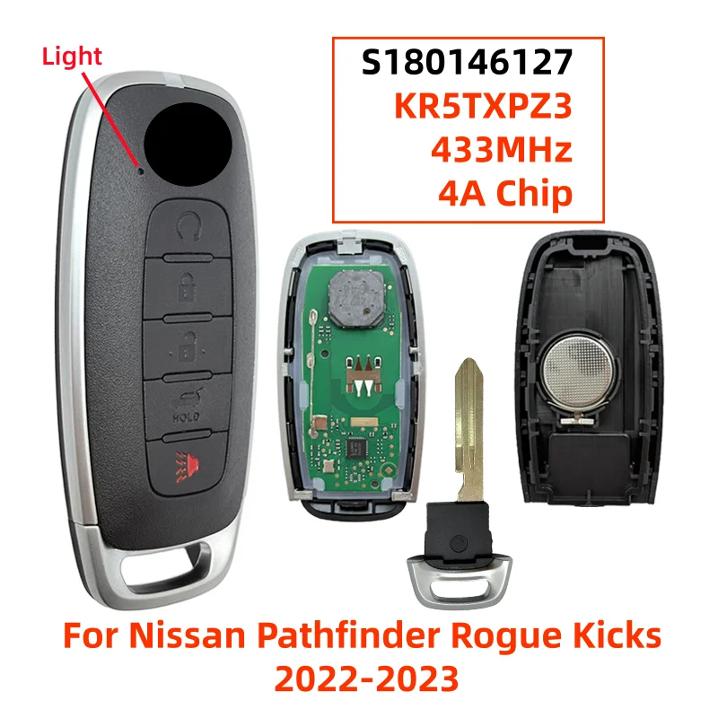

KR5TXPZ3 S180146127 285E3-7LA7A 5 кнопок смарт-брелок без ключа 433 МГц 4A чип для Nissan Pathfinder Rogue Kicks 2022-2023
