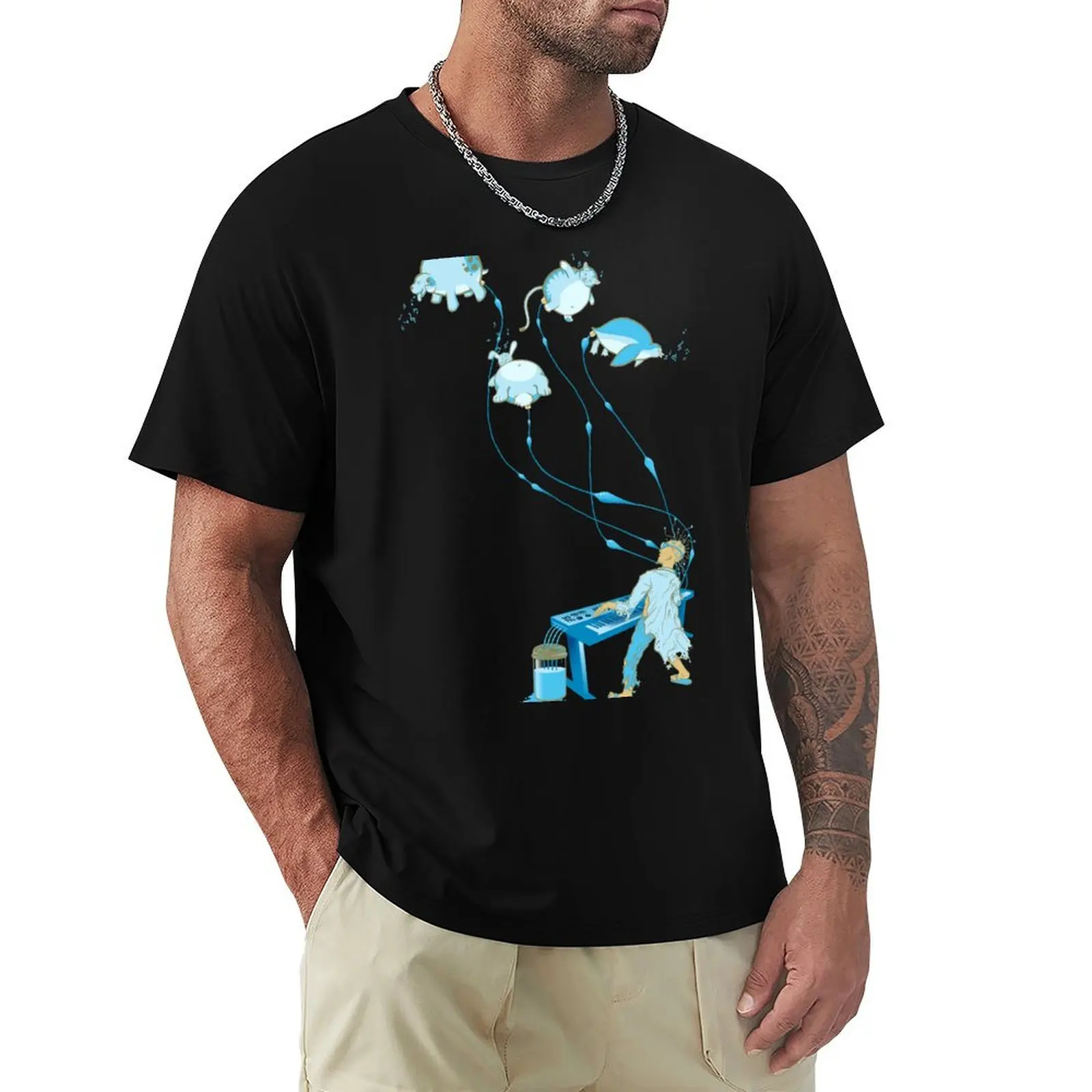 Mad Animal Pianist - Remastered Digital Illustration T-Shirt Basic Breathable Solid Color T-Shirt