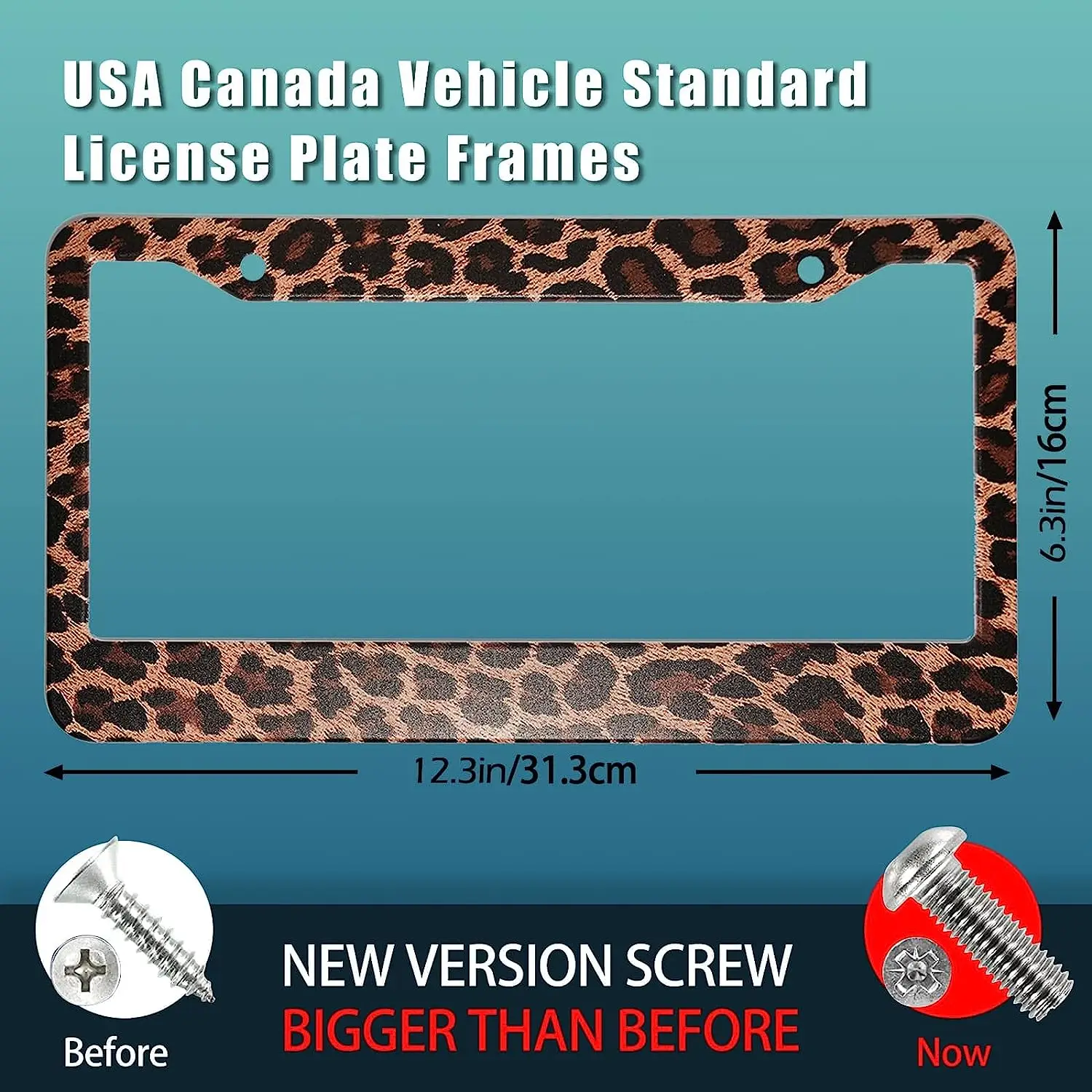 Leopard Print License Plate Frames 2 Holes Cheetah Print License Plate Frame Car Tag Covers Holder Aluminum Metal Decorative