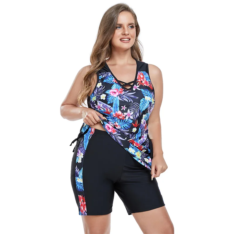 Imagem -03 - Fatos de Banho Florais de Peças para Mulheres Controle de Barriga Roupas de Banho Esportivas Moda Feminina Modesta com Boyshort Tankini Tamanho Grande 2023