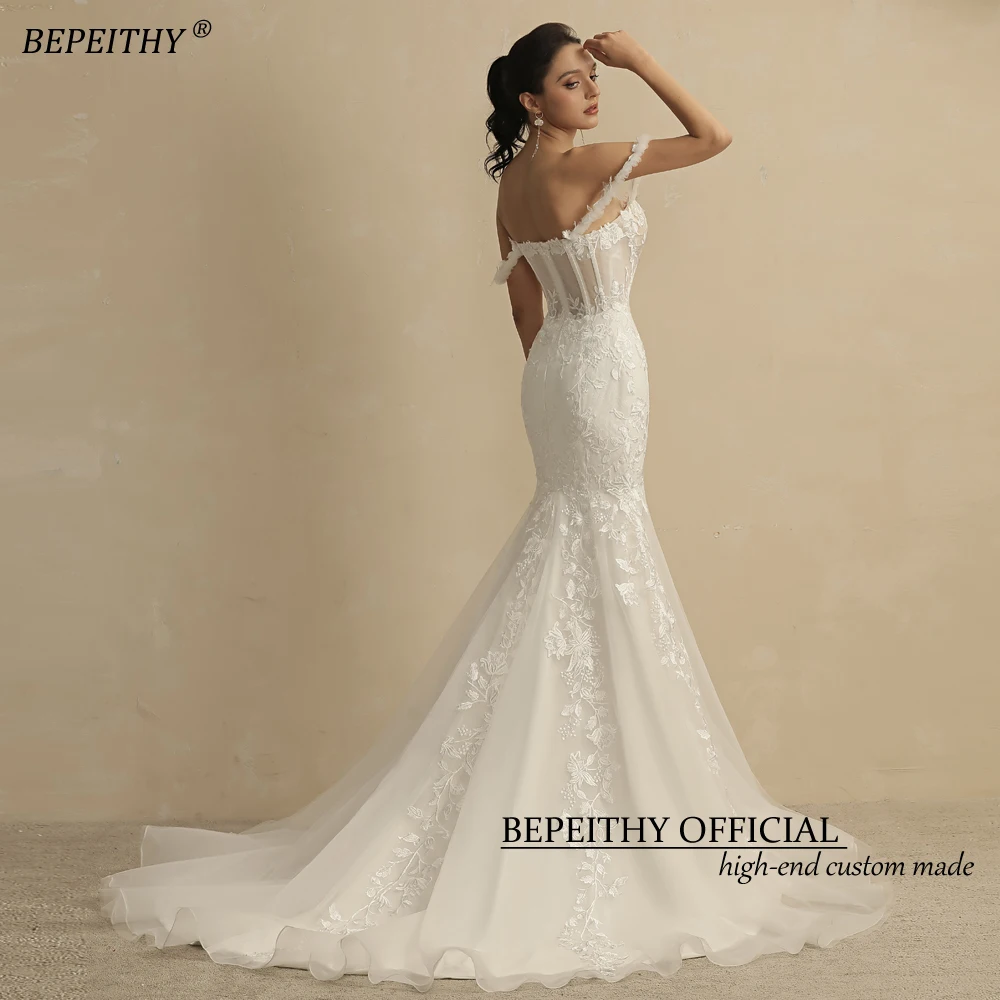 BEPEITHY Customized Wedding Dresses For Women 2022 Bride Robe De Mariée Sleeveless Court Train Sexy Sweetheart Boho Bridal Gowns