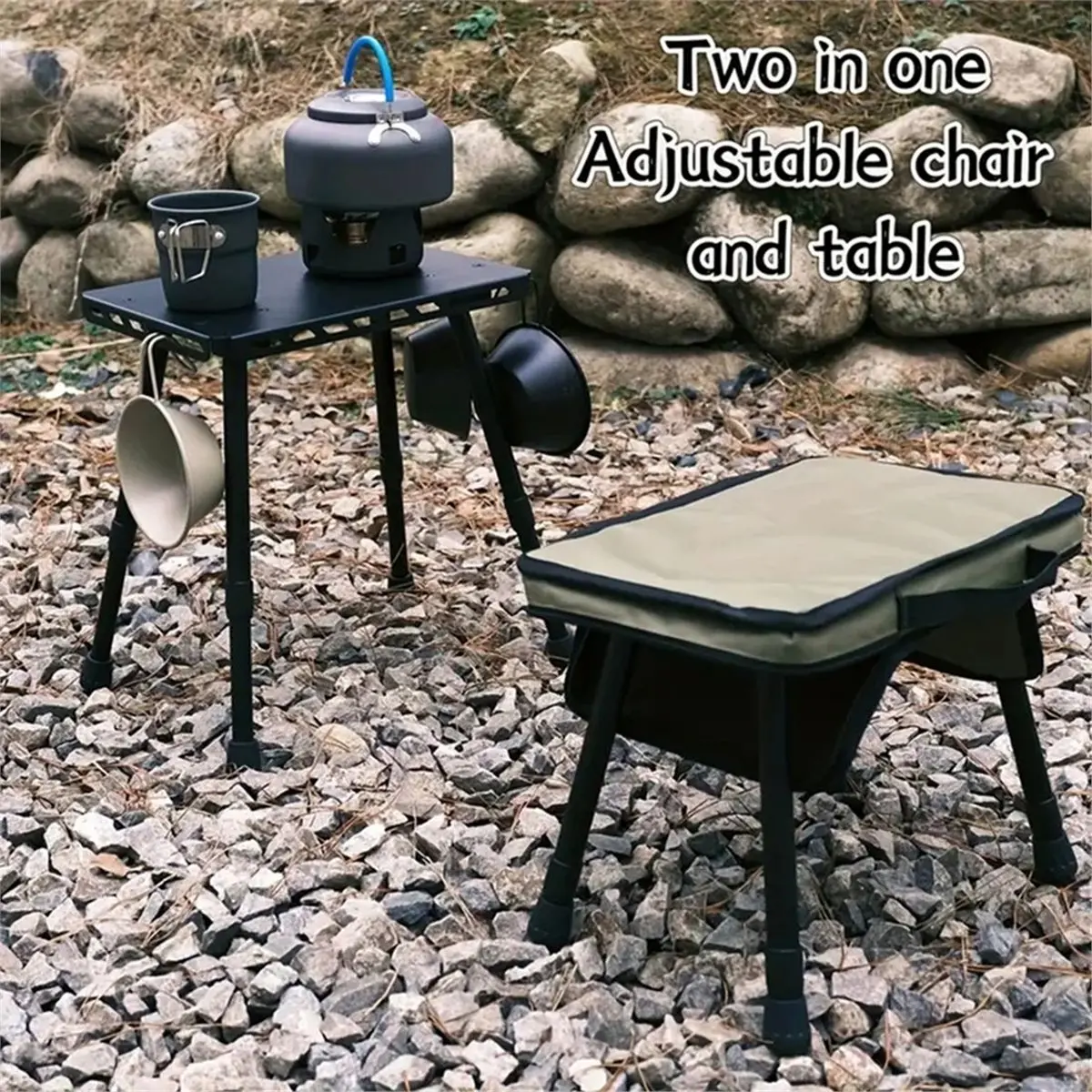 Outdoor Table and Chair Dual-Use Table, Liftable Portable Stool Outdoor Fishing Desk B