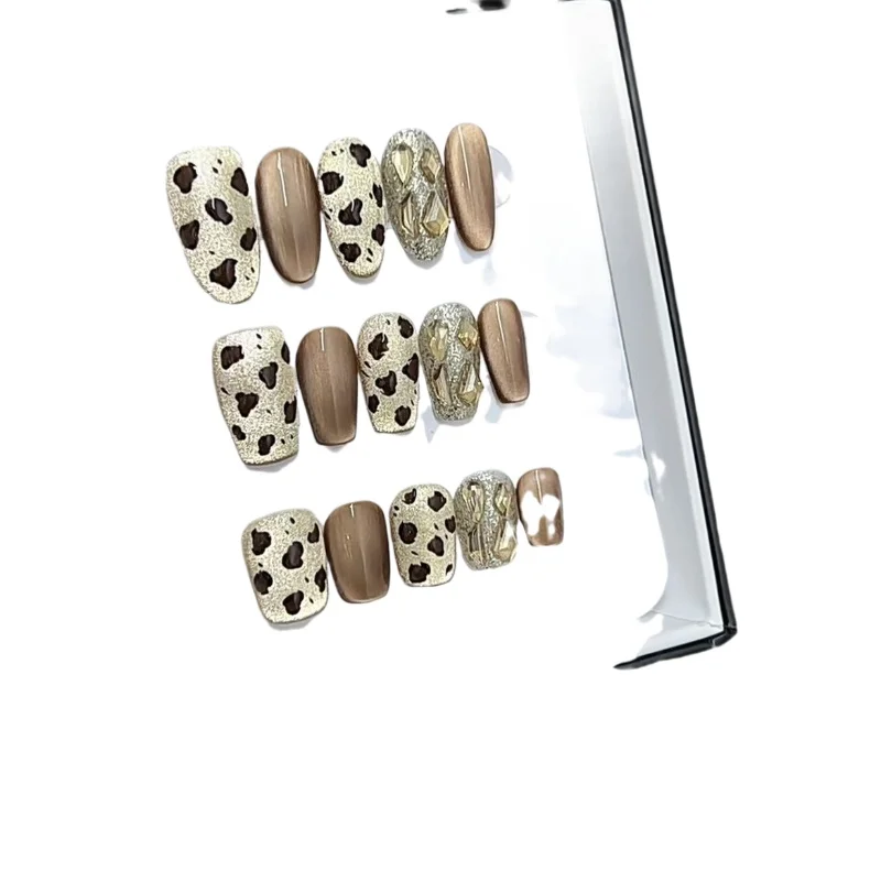 

Pure handmade phototherapy wearing nail brown sugar leopard print reusable nail patch removable