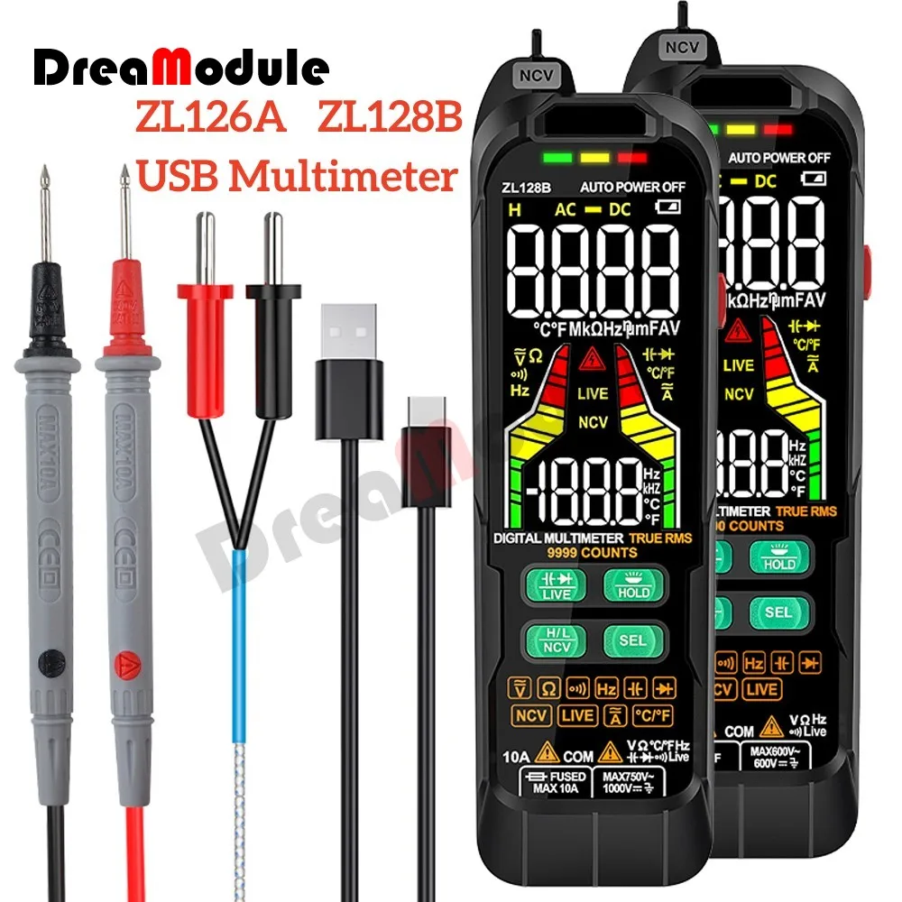 Zl128b Usb Ladingmultimeter Digitale Profesional Ac Dc Stroomspanning True Rms Capaciteit Temp Auto Range Multimetro Tester