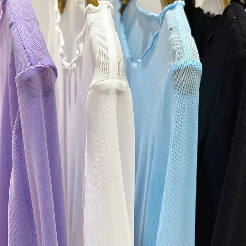 الجليد الحرير شبكة أسفل بلوزة للنساء ملابس الصيف واقية من الشمس بأكمام طويلة تي شيرت الخارجية هالة حافة مثير تول منظور #2