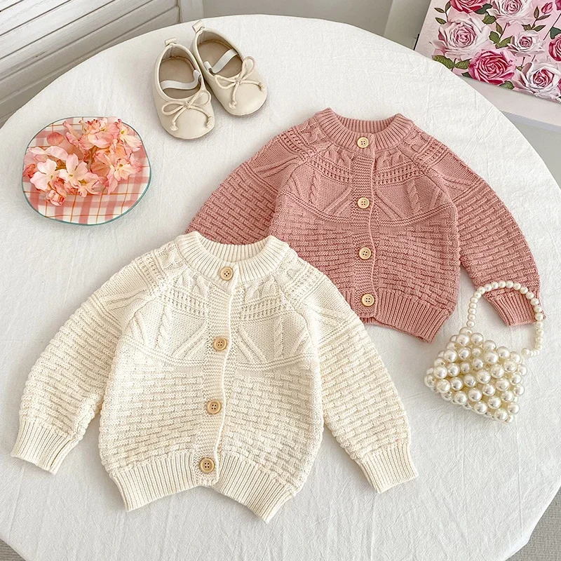 

Autumn Baby Sweater Cotton Knitted Newborn Kid Clothing Fashion Solid Tops Outerwear Infant Girls Cardigan Long Sleeve Sweater
