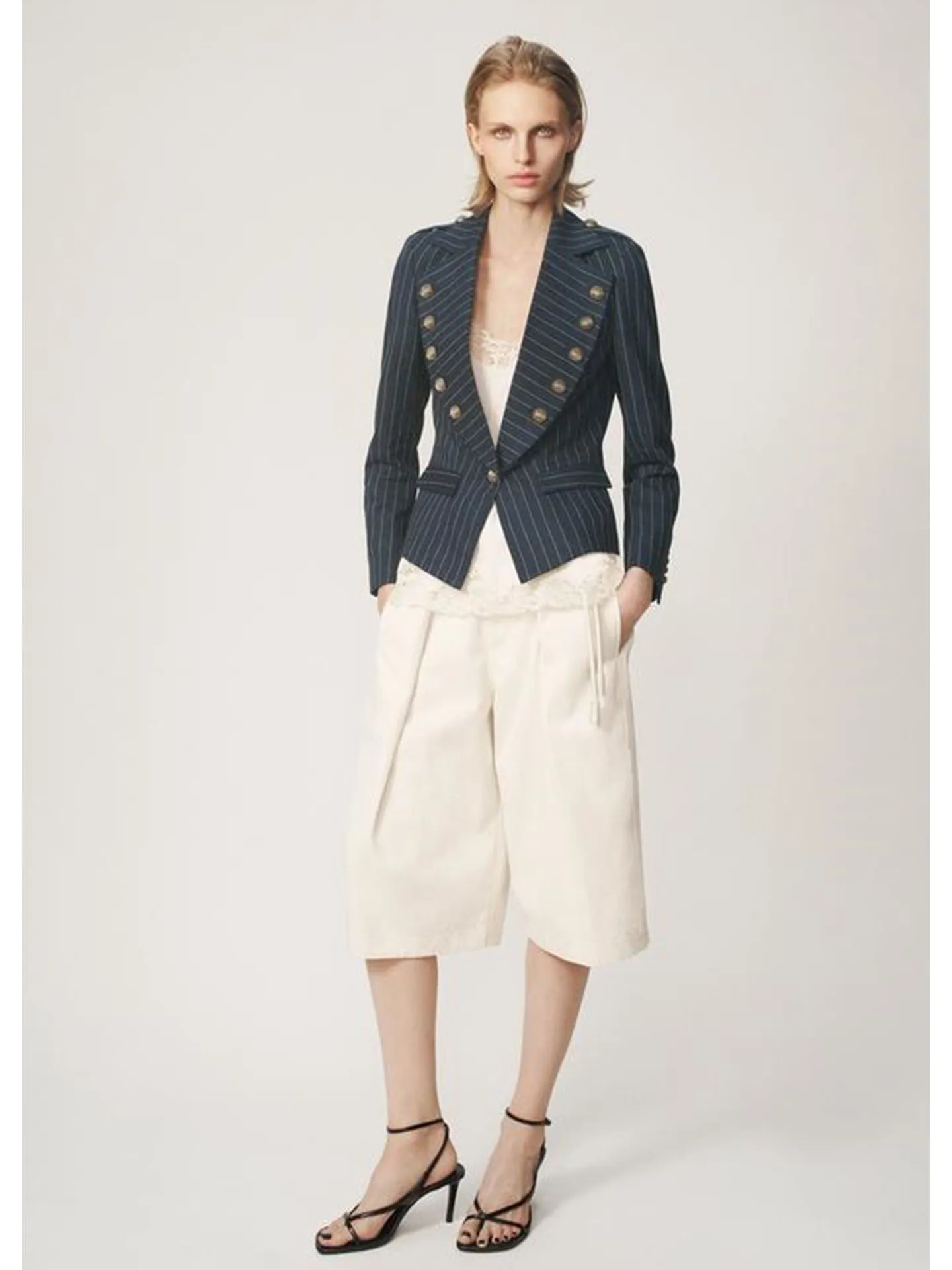 New Autumn Women's Commuter Style Long Sleeve Turn-down Collar Asymmetric Hem Striped Suit Jacket Regular Length Polyester Fiber
