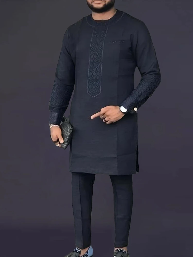 

Men's fashion casual black print two-piece set