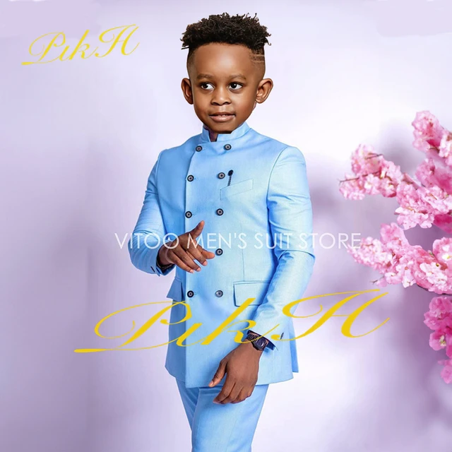 Boys Suit Wedding Double Breasted Jacket Pants 2 Piece Kids Sky Blue Dress Child Full Outfit 2 16 Years Old AliExpress