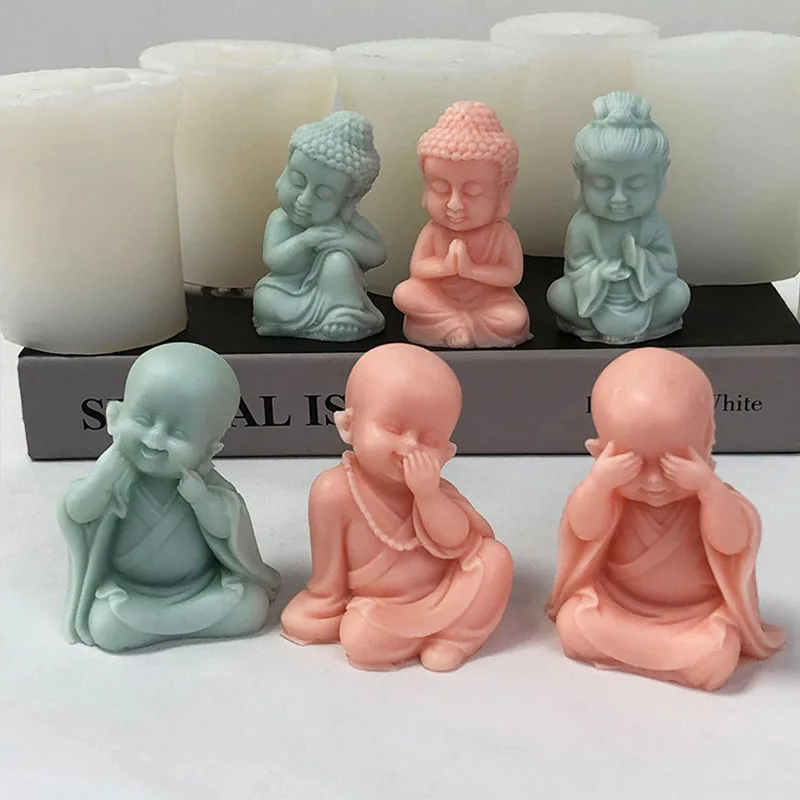 3D Little Monk Candle Silicone Mold DIY Maitreya Buddha Statue Art Abstract Gypsum Epoxy Resin Soap Making Supplies Craft Decor