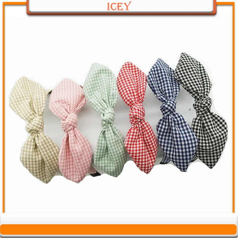 12pcs Bow Tie Headwear Rabbit Ears Scrunchie Hair Accessories Rabbit Ear Hair Hoop Female Headband Plaid Headbands